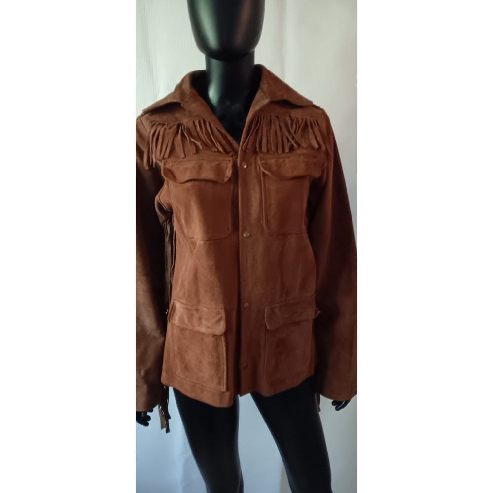 Handmade Western Tan Suede Leather Fringe Jacket Country Rodeo Cowboy Style - Picture 4 of 5
